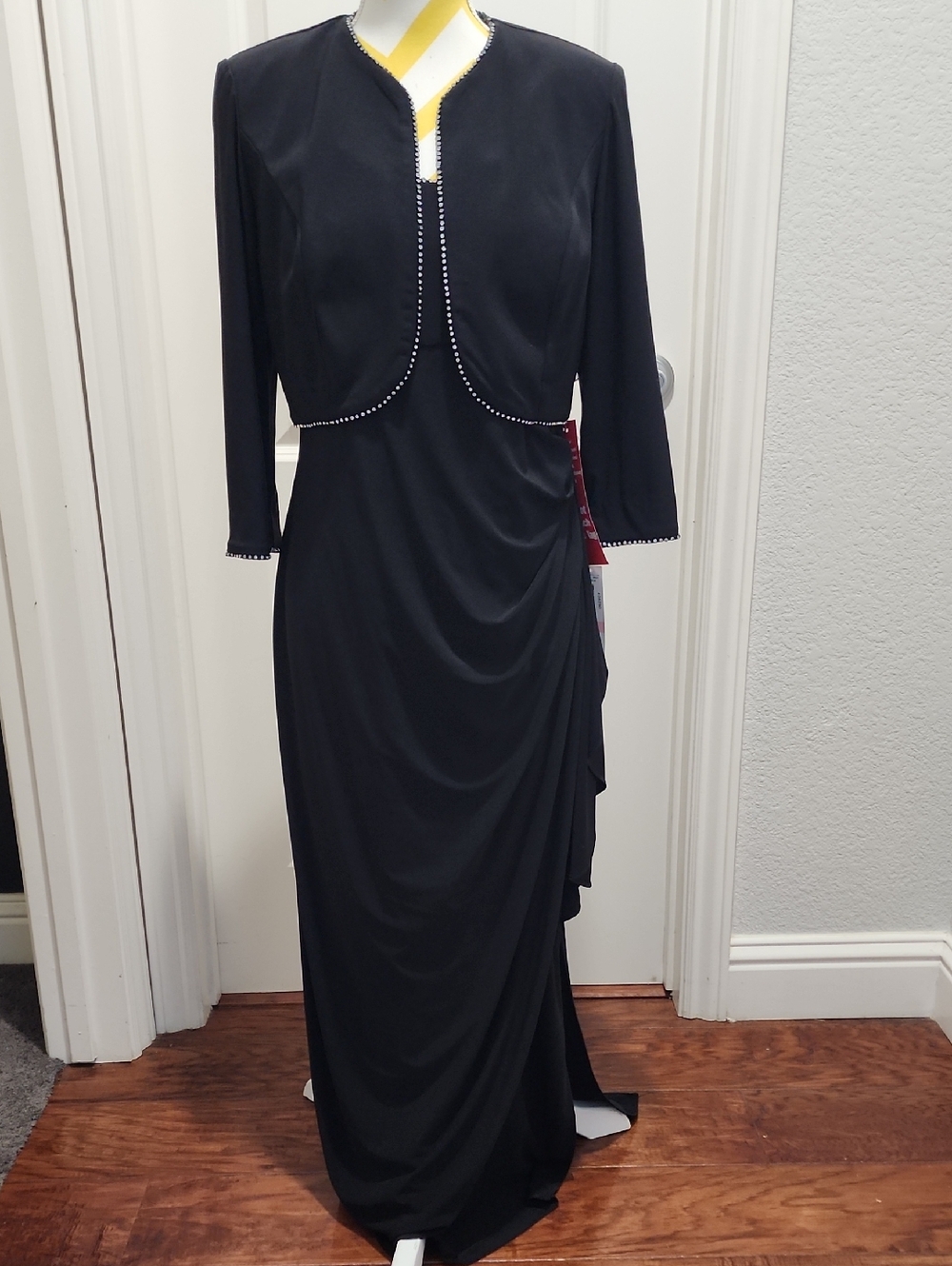 R&M Richards Black Beaded-Trim Maxi Dress with Cropped Jacket